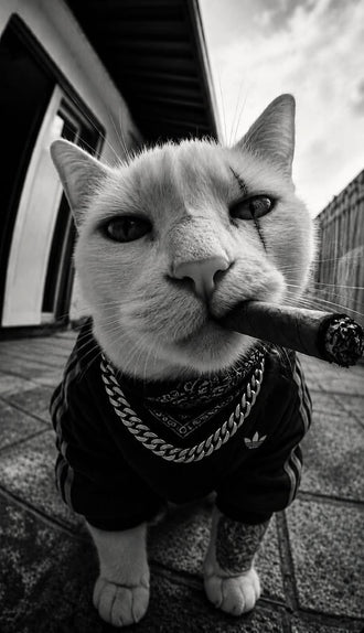Gangster Cat Pop Art Wall Decor – Black and White Streetwear Cat Print