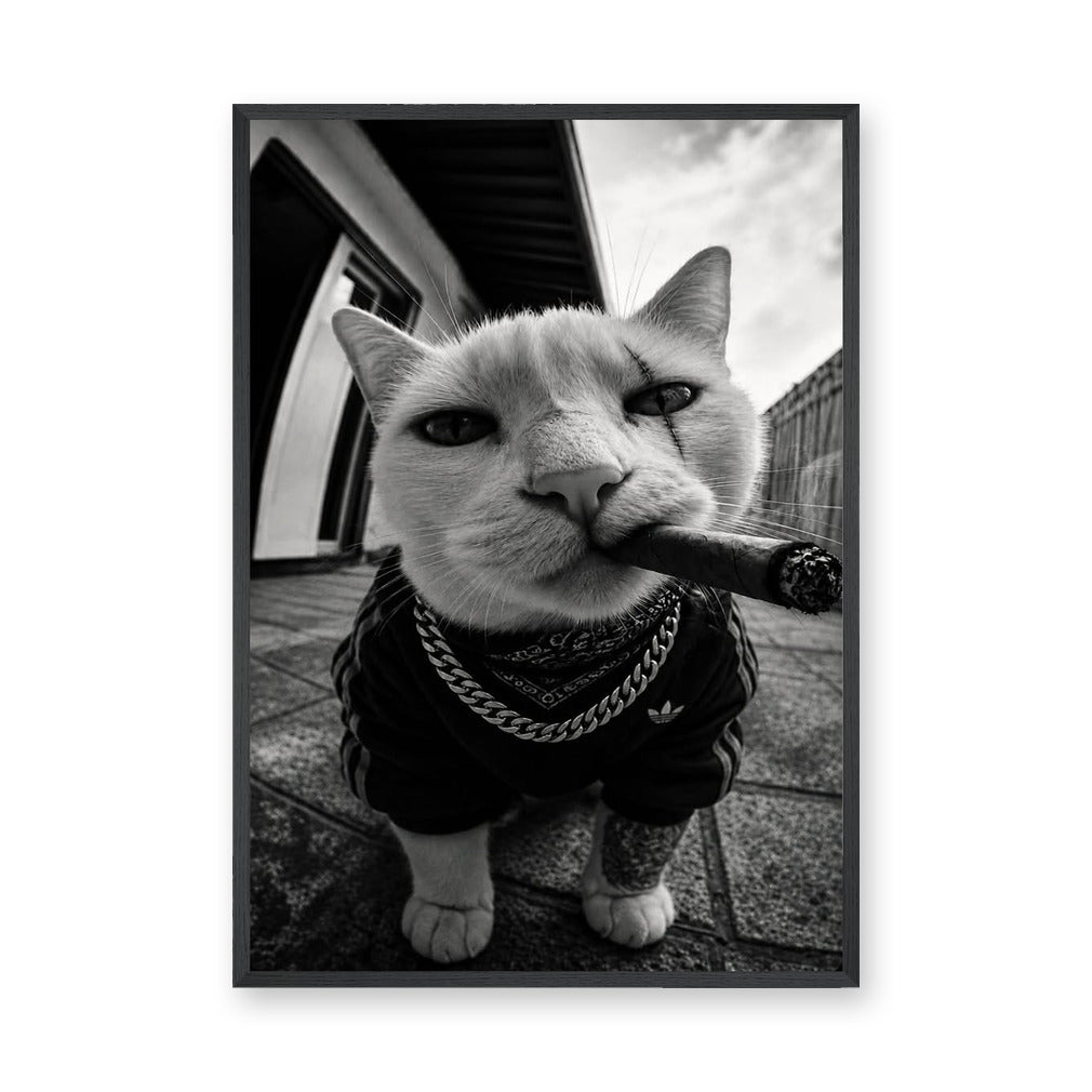 Gangster Cat Pop Art Wall Decor – Black and White Streetwear Cat Print