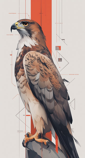 Geometric Hawk Modern Wall Decor – Stylized Bird Portrait with Red Accents