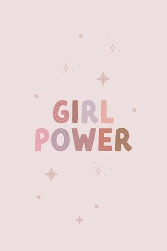 Girl Power Typography Wall Art Poster – Pastel Pink Stars and Sparkles