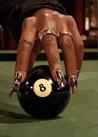Glam Billiards 8 Ball Modern Wall Decor – Jeweled Hand on Pool Table