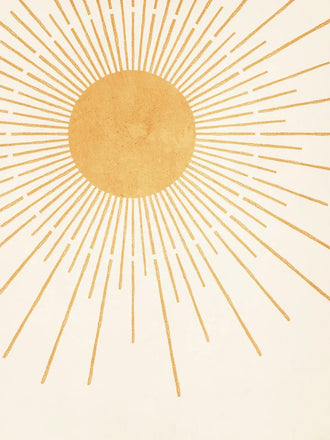 Gold Sunburst Minimalist Wall Art Print – Soft Cream Celestial Rays