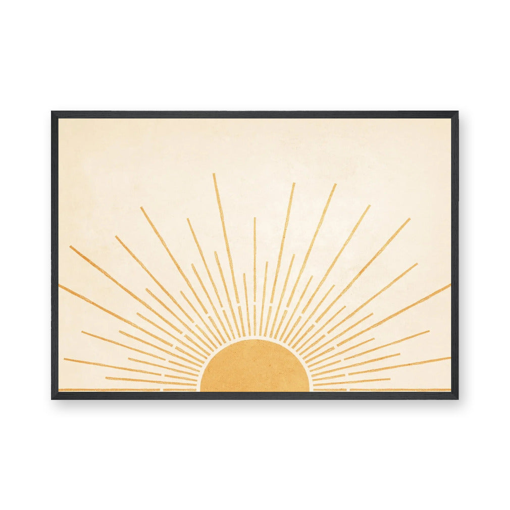 Golden Sunburst Minimalist Wall Art Print – Cream and Gold Celestial Print