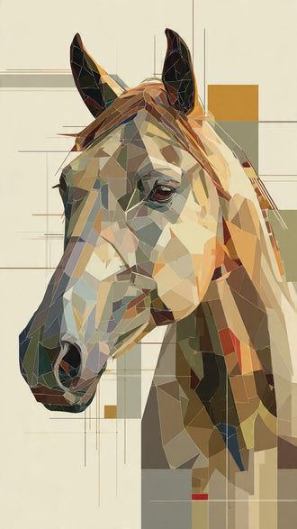 Horse Geometric Wall Art Poster – Abstract Portrait in Earthy Beige Tones