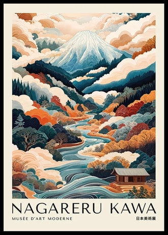 Japanese Landscape Japandi Wall Art Poster – Nagareru Kawa Mountain River