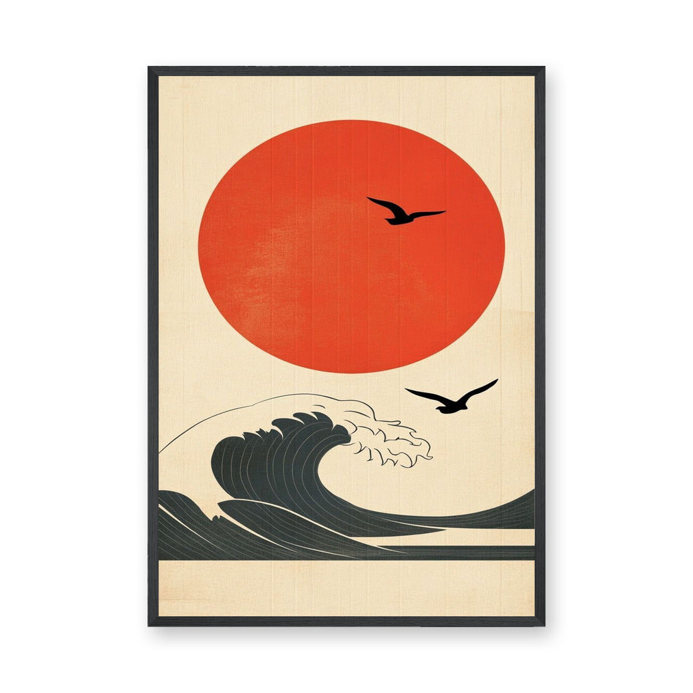 Japanese Red Sun Wave Traditional Wall Art Poster – Minimalist Ocean Seascape