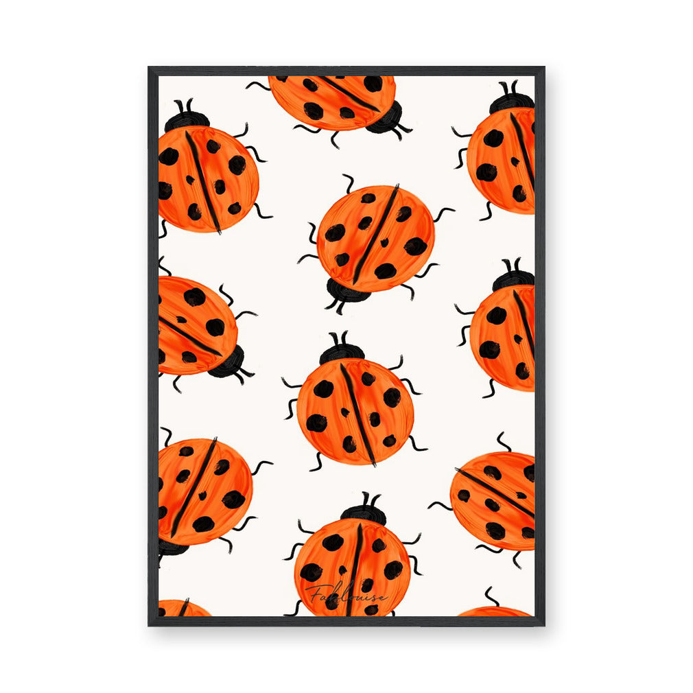 Ladybug Pattern Kids Modern Wall Art Poster – Orange and Black Bug Print