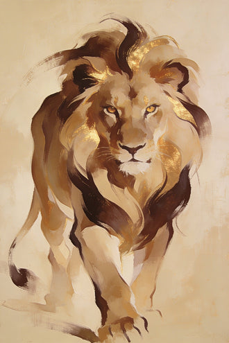 Lion Modern Abstract Wall Art Print – Gold Mane Animal Portrait