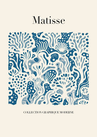 Matisse Blue Cutout Modern Wall Decor – Cream Abstract Coral Print