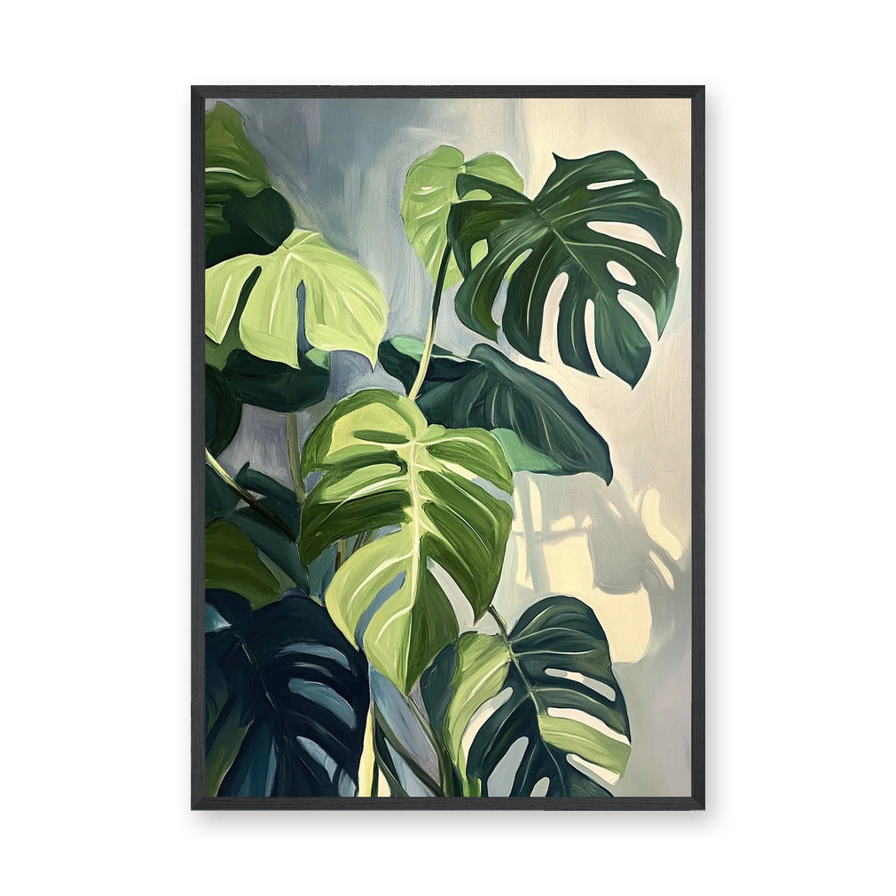 Monstera Leaves Botanical Wall Art Poster – Painted Green Plant Print