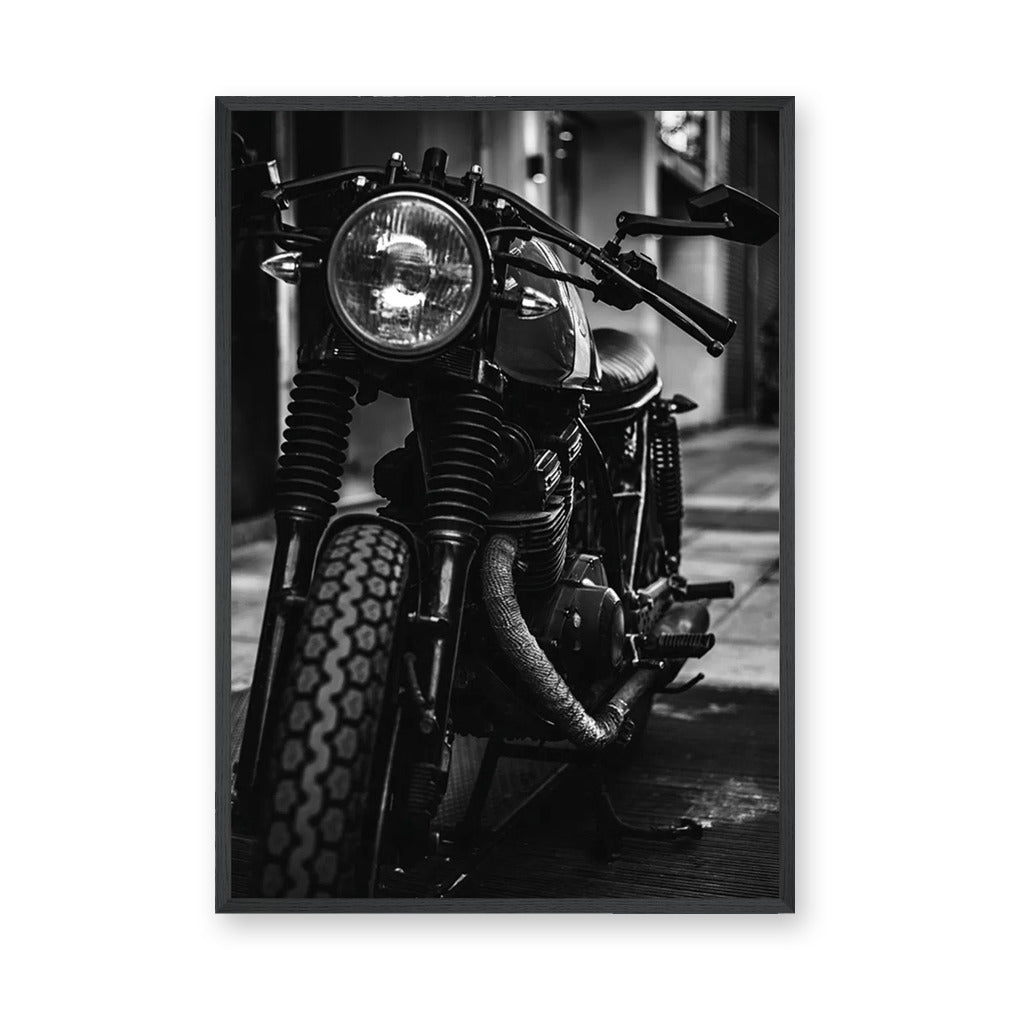 Motorcycle Photography Modern Wall Art Poster – Black-and-White Vintage Headlight