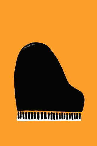 Music Minimalist Wall Art Poster – Black Grand Piano on Orange Background