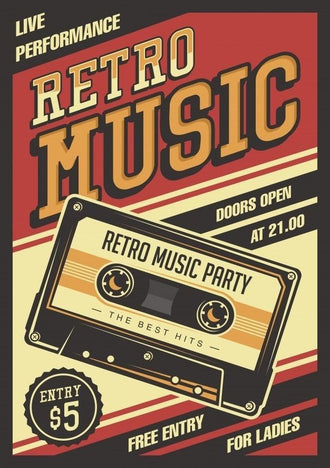 Music Typography Retro Wall Decor – Cassette Live Performance Print