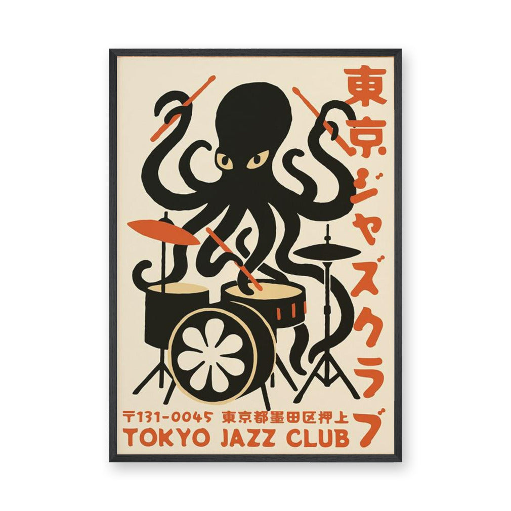 Music Typography Retro Wall Decor – Tokyo Jazz Octopus Drummer