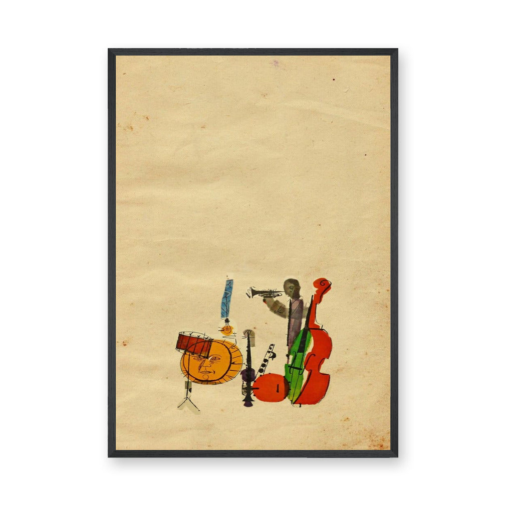 Music Vintage Wall Art Print – Whimsical Jazz Band Illustration
