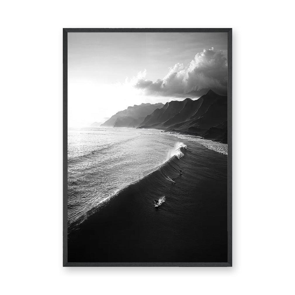 Ocean Wave Photography Coastal Wall Art Print – Black-and-White Surf Coast