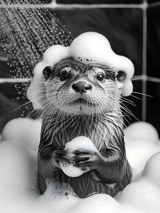 Otter Bath Modern Wall Decor – Cute Black and White Bubble Shower Print