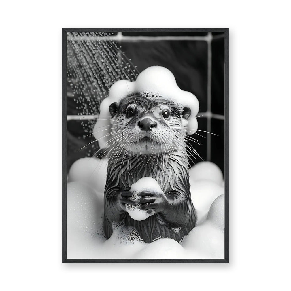 Otter Bath Modern Wall Decor – Cute Black and White Bubble Shower Print