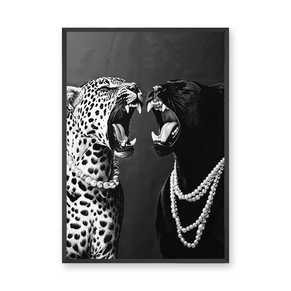 Panther and Leopard Modern Wall Decor – Black White Pearls Fashion Print