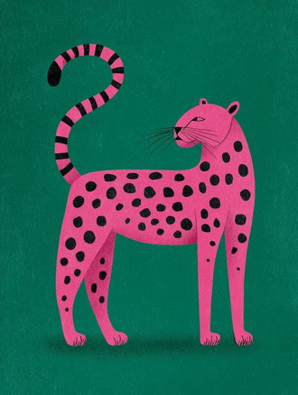 Pink Leopard Pop Art Wall Art Poster – Bright Animal Print on Green