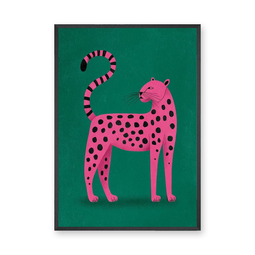 Pink Leopard Pop Art Wall Art Poster – Bright Animal Print on Green