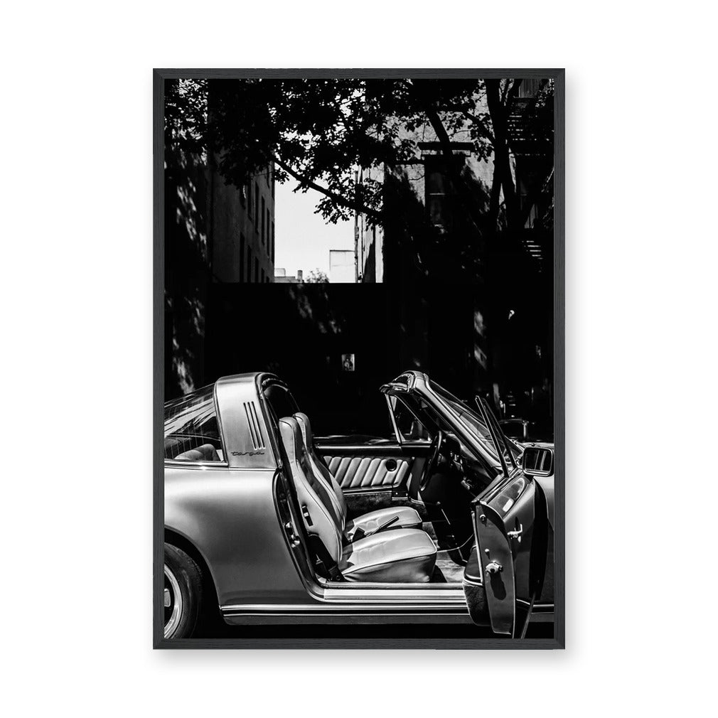 Porsche 911 Targa Vintage Wall Art Print – Black and White Street Photo