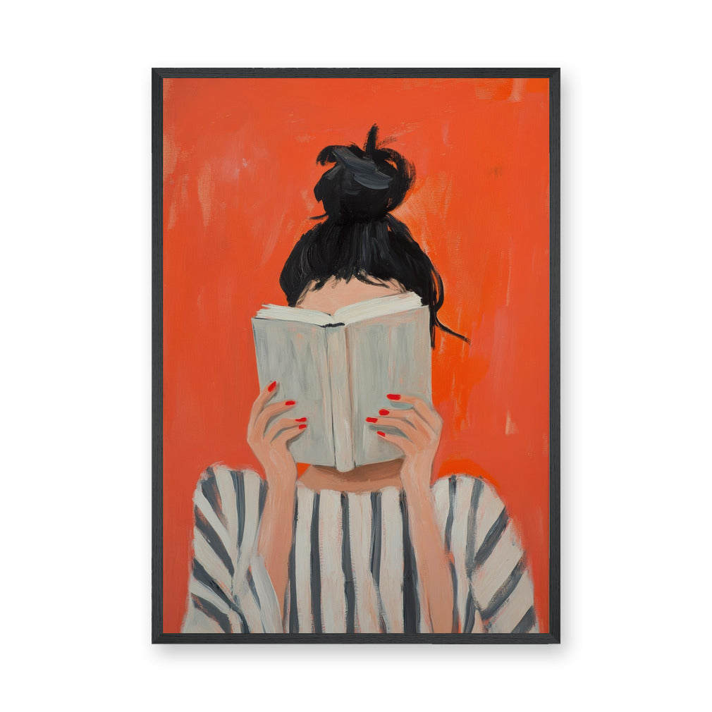 Portrait Modern Abstract Wall Art Print – Woman Reading Book in Orange