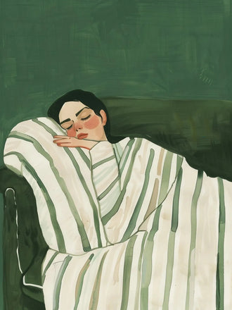 Portrait Modern Minimalist Wall Art Poster – Sleeping Woman in Green