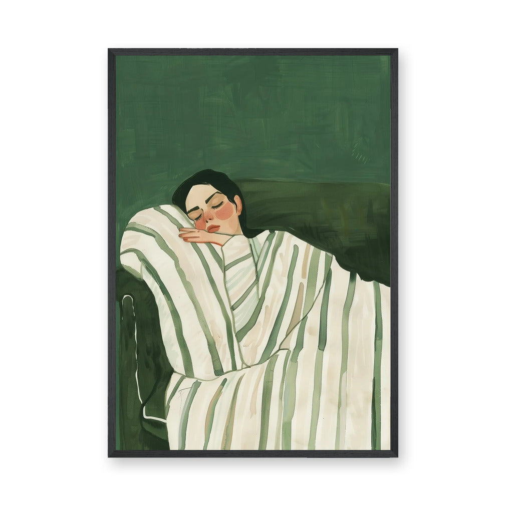 Portrait Modern Minimalist Wall Art Poster – Sleeping Woman in Green