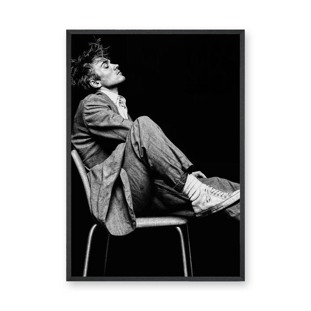 Portrait Photography Vintage Wall Art Poster – Black and White Seated Man