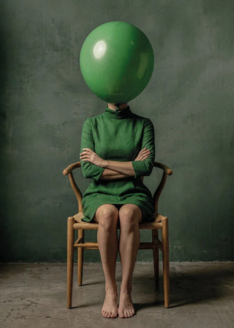 Portrait Surreal Modern Wall Art Print – Green Balloon Head Woman