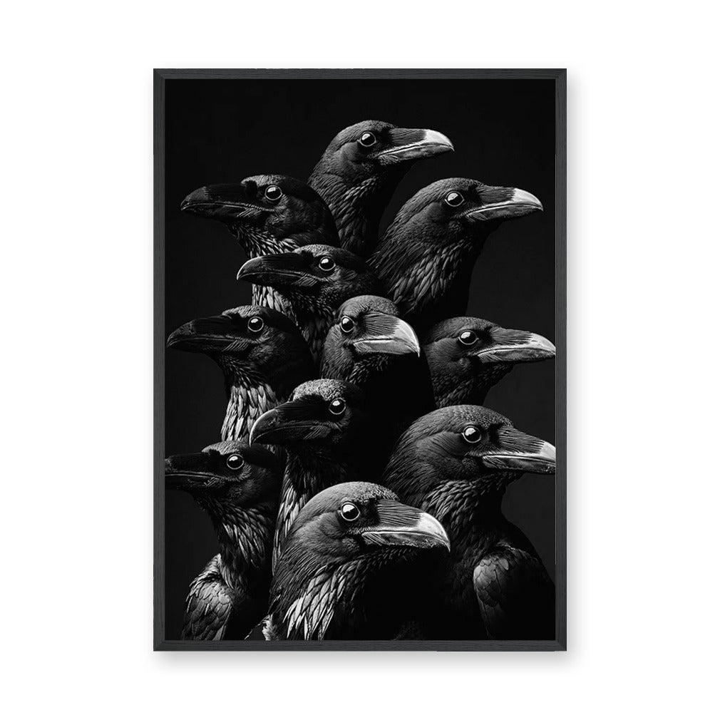 Raven Photography Modern Wall Art Print – Dark Black and White Bird Cluster