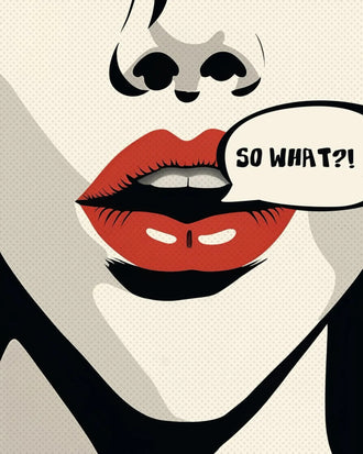 Red Lips Typography Pop Art Wall Decor – SO WHAT?! Speech Bubble