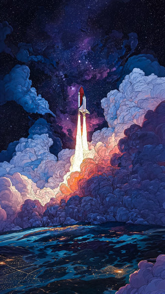 Rocket Launch Modern Wall Art Print – Colorful Galaxy Space Print