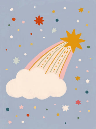 Shooting Star Cloud Kids Wall Decor – Whimsical Pastel Sky Print