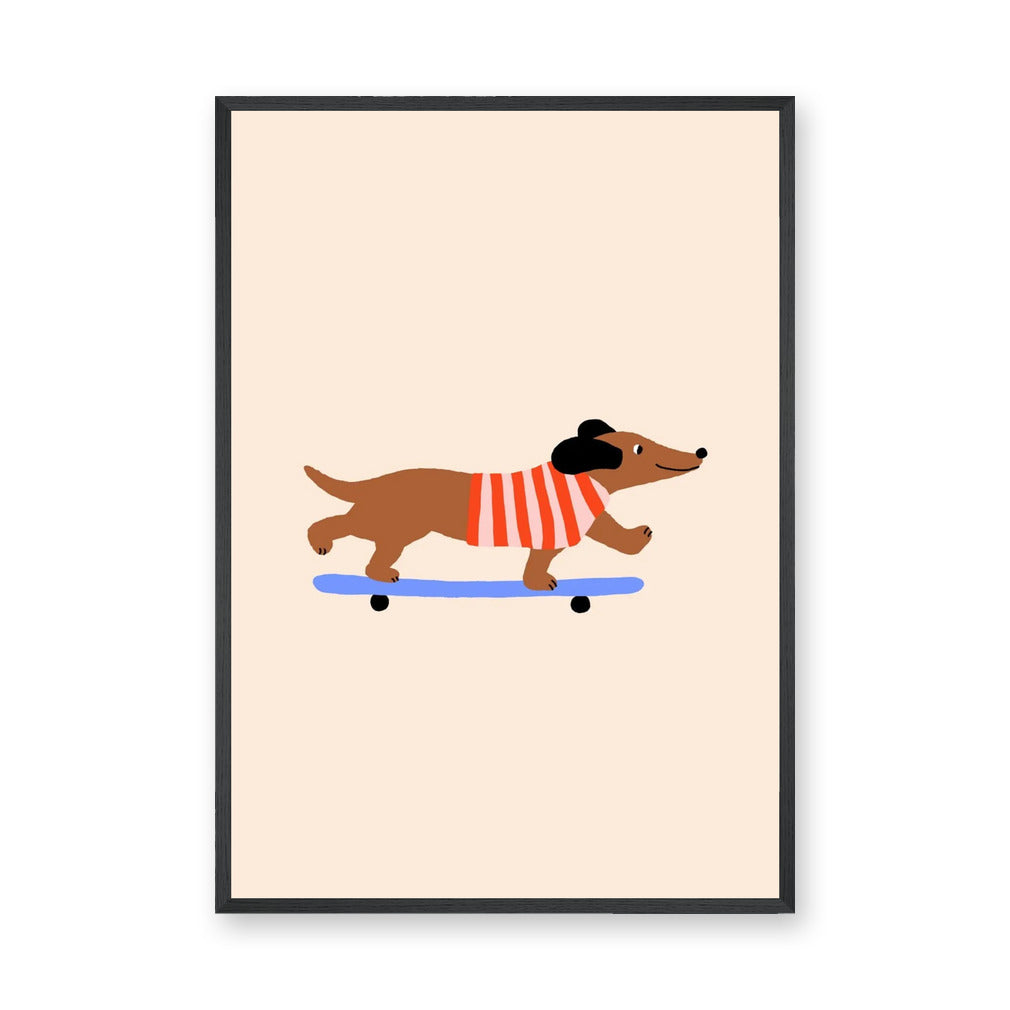 Skateboarding Dachshund Kids Wall Art Poster – Playful Modern Dog Print