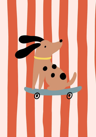 Skateboarding Dog Kids Wall Art Poster – Playful Retro Animal Print