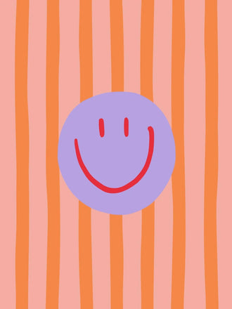 Smiley Face Pop Art Wall Art Print – Pink and Orange Striped Kids Print