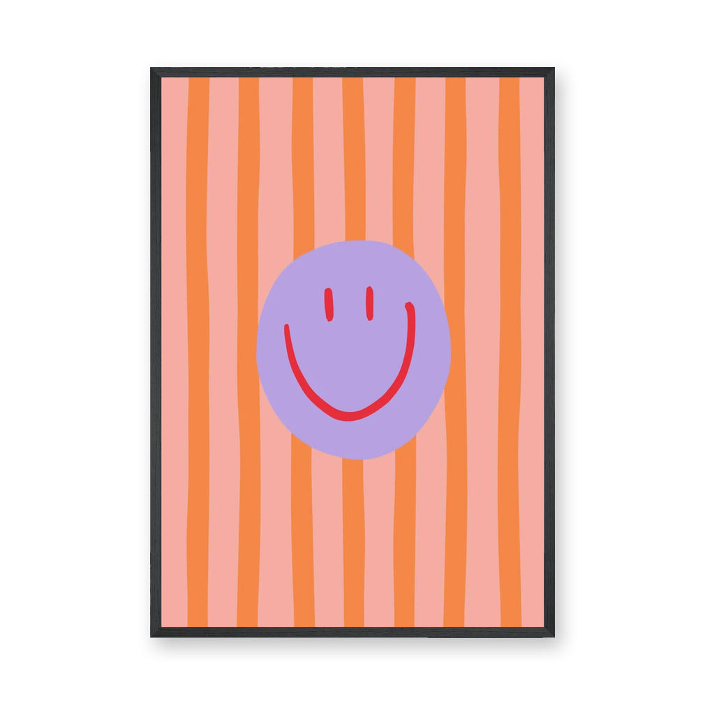 Smiley Face Pop Art Wall Art Print – Pink and Orange Striped Kids Print