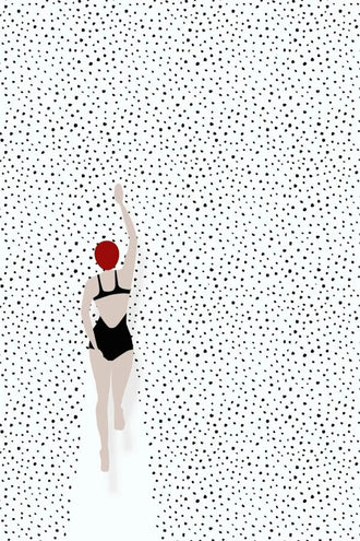 Swimmer Minimalist Wall Decor – Black Suit and Red Cap on Dotted White