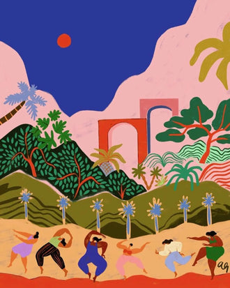 Tropical Dance Landscape Modern Boho Wall Art Print – Colorful Palm Scene