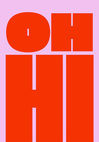 Typography Minimalist Wall Decor – Bold Red OH HI Text on Pink