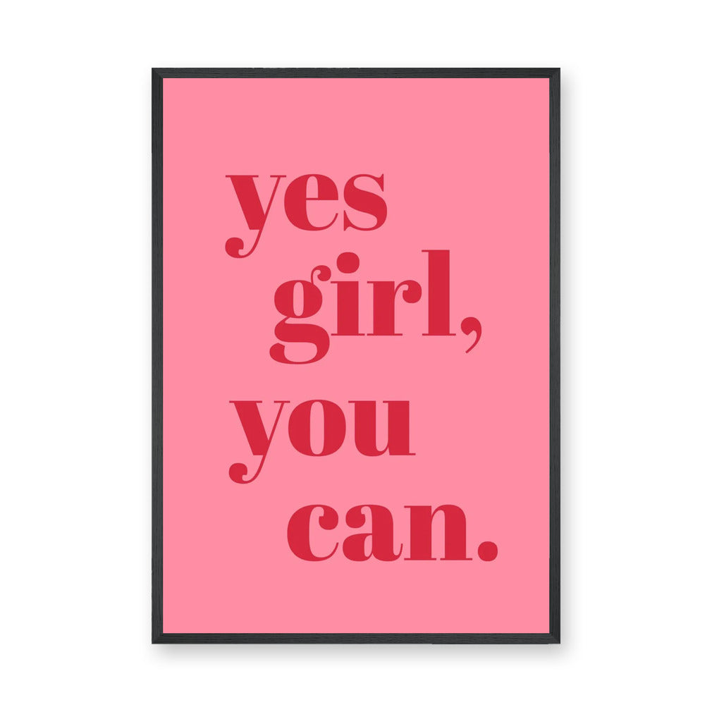 Typography Modern Wall Decor – Pink Yes Girl You Can Quote Print