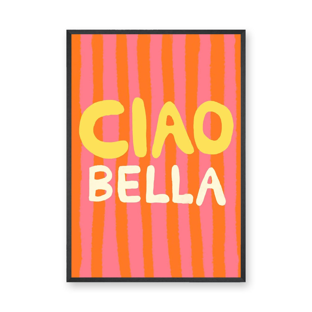 Typography Retro Pop-Art Wall Decor – Ciao Bella Stripes in Pink and Orange