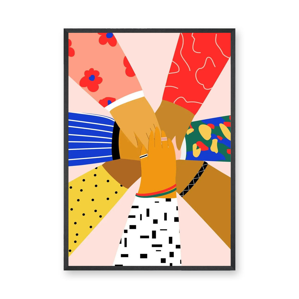 Unity Hands Modern Wall Art Poster – Colorful Diversity Illustration