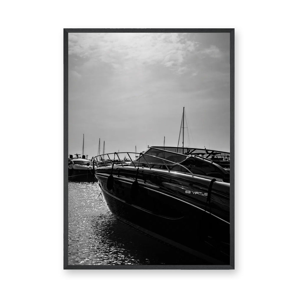Yacht Photography Modern Wall Art Poster – Black and White Marina Scene