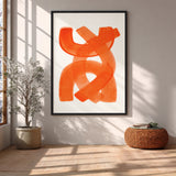 Abstract Art Minimalist Wall Decor – Orange Brushstroke Loops on White