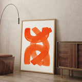 Abstract Art Minimalist Wall Decor – Orange Brushstroke Loops on White