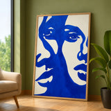 Abstract Art Modern Minimalist Wall Art Poster – Cobalt Blue Shapes on Cream