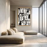Abstract Faces Line Art Wall Art Print – Black-and-White Bottles and Portraits